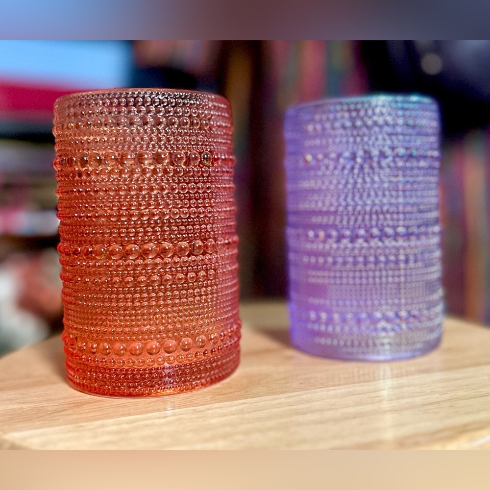 NWT Set of 2 Dotted Textured 15oz Highball Glasses Peach Purple - Picture 2 of 9